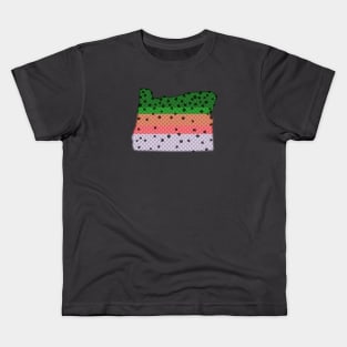 Trout Fishing Rainbow Trout Pattern Oregon State Map Kids T-Shirt